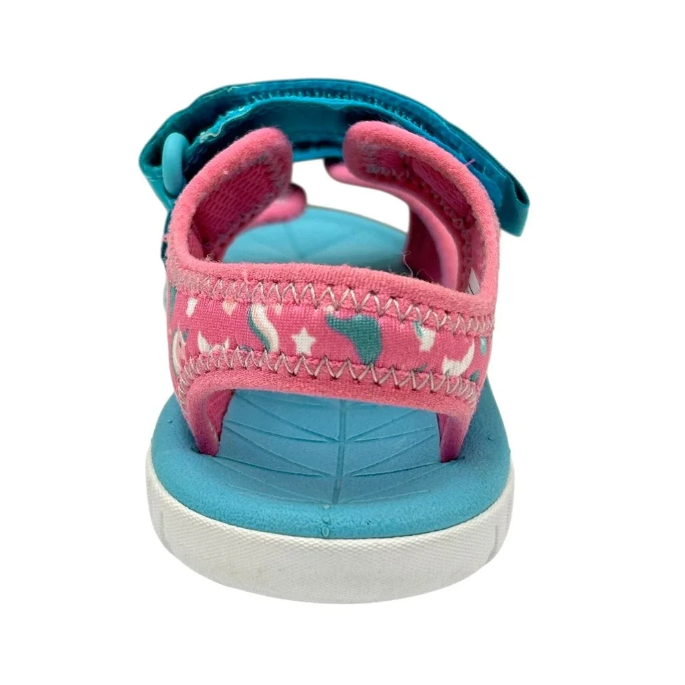 Clarks Little Girls Open Toe Adjustable Sandals 11 Wide Pink-Aqua Unicorn Print